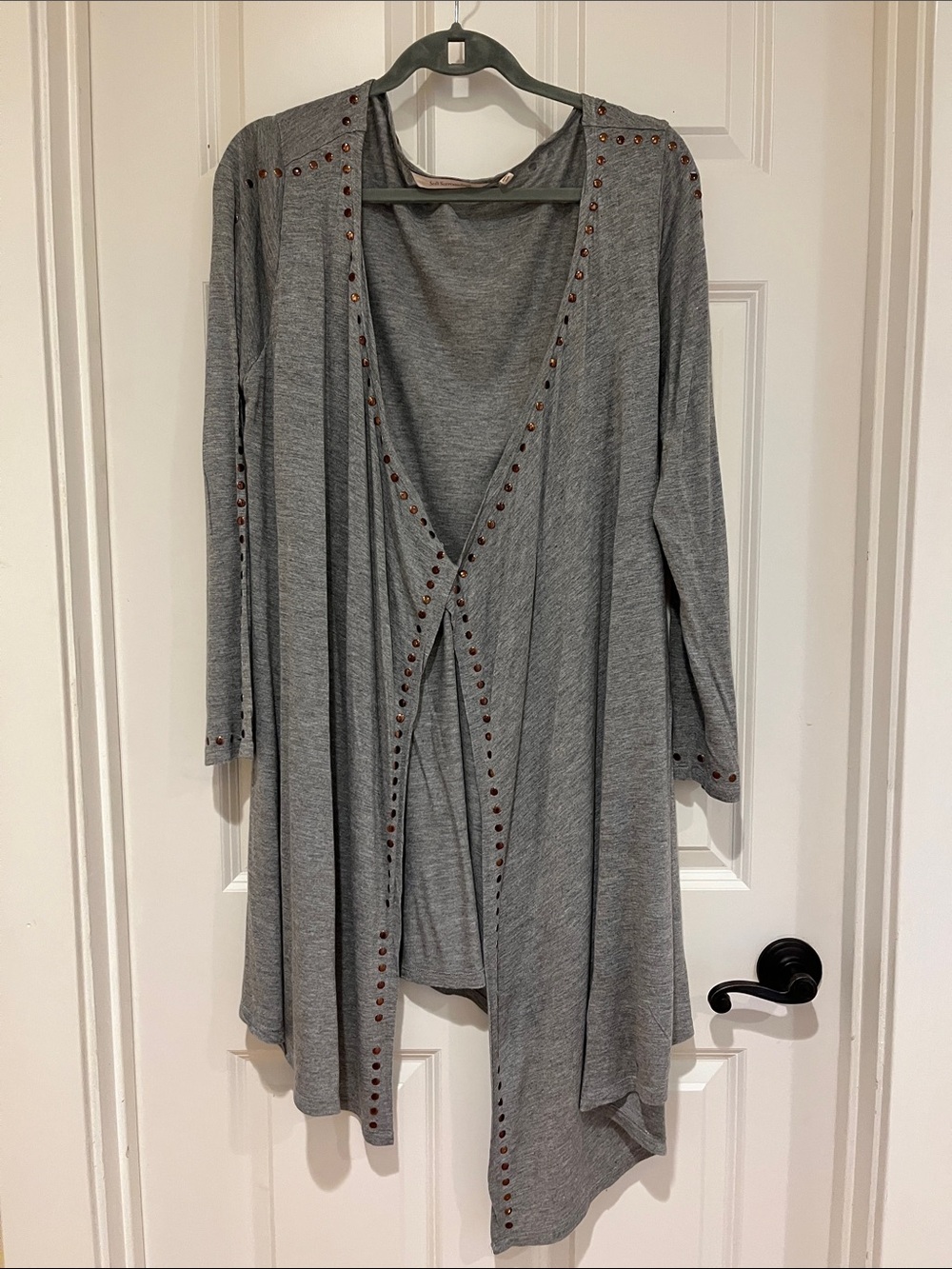 Soft Surroundings Grey Open Front Cardigan with Stud Trim